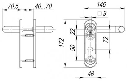 Ручка дверная DH-0433 NE (ЧЕРНАЯ) с пружиной для замка (FL-0432, 0433, 0434), НЕЙЛОН, квадрат 9x140