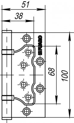 Петля универсальная без врезки IN4500W PB (500-2BB 100x2,5) латунь