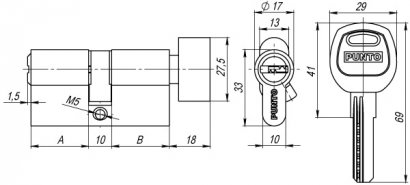 Цилиндровый механизм с вертушкой A202/110 mm (50+10+50) SN мат. никель 5 кл.