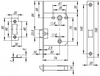 Защелка врезная PLASTP72-50 (P72-50) AB бронза