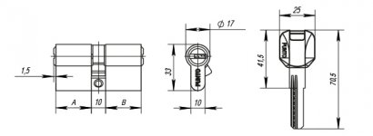 Цилиндровый механизм Z400/70 mm (30+10+30) PB латунь 5 кл.