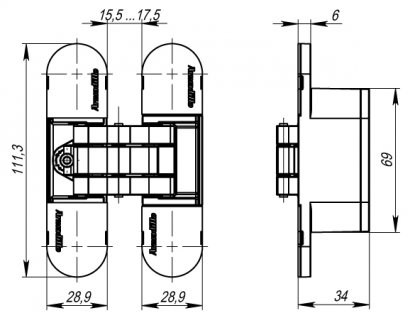 Петля скрытой установки U3D6000 AB (11160UN3D) бронза