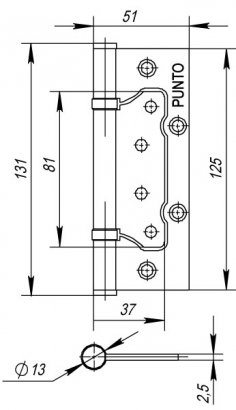 Петля универсальная без врезки IN5200W CP (200-2B 125x2,5) хром