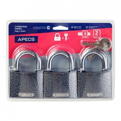 Замки навесные Apecs PD-01-63-Blister (3Locks+5Keys)