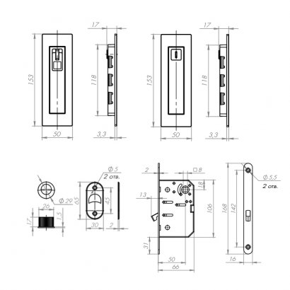 Защелка с ручками для раздвижных дверей SH.URB153.KIT011-BK (SH011 URB) BPVD-77 вороненый никель