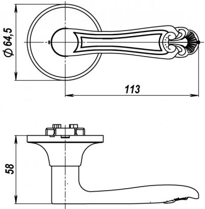 Ручка защелка DK637 AB-PS (6037 AB-P) (без фик.) бронза