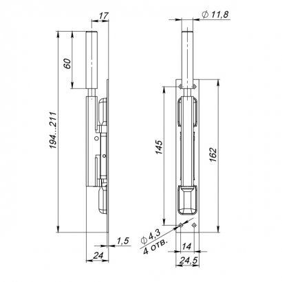 Задвижка торцевая RIGEL-set/160 D12x80mm (TDB set 160-24) в комплекте с ригелем