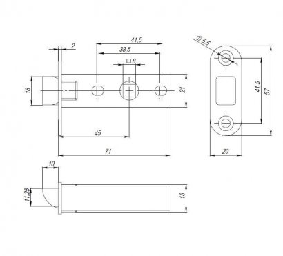 Защелка PLASTPL45-R20 (PL45-R20) (врезная) SN мат. никель тех.упаковка без ответной планки