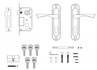 Замок цилиндровый в комплекте с ручкой LOCKSET15.CRONA.4061-3 (KIT P15 4061/3 CRONA) AB бронза