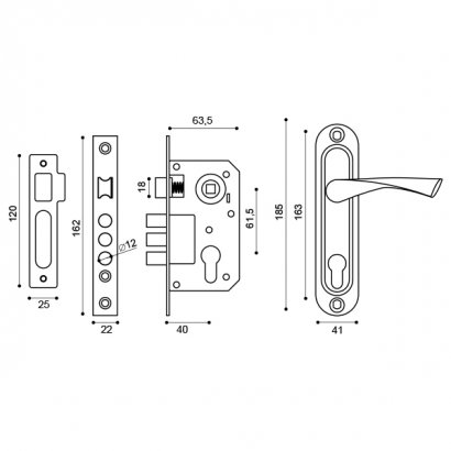 Замок цилиндровый в комплекте с ручкой LOCKSET15.CRONA.4061-3 (KIT P15 4061/3 CRONA) AB бронза