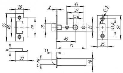 Защелка врезная PLASTP12-45-25 WH белый