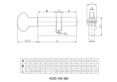 Цилиндровый механизм с вертушкой 164 SM/68 (26+10+32) mm никель 5 кл.