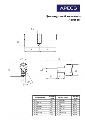 Цилиндровый механизм Apecs Premier RT-70(30/40)-G