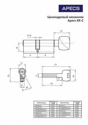 Цилиндровый механизм Apecs Premier XR-90-C15-NI