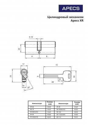 Цилиндровый механизм Apecs Premier XR-110-NI