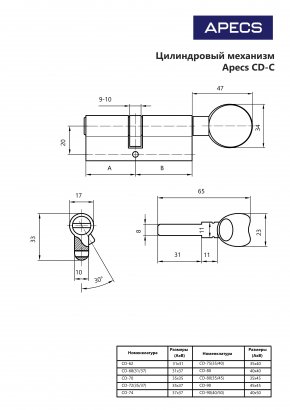 Цилиндровый механизм Apecs Premier CD-70-C-G