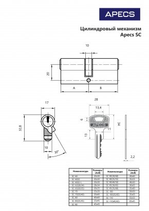 Цилиндровый механизм Apecs SC-80-NI