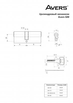 Цилиндровый механизм Avers GM-80(35/45)-CR