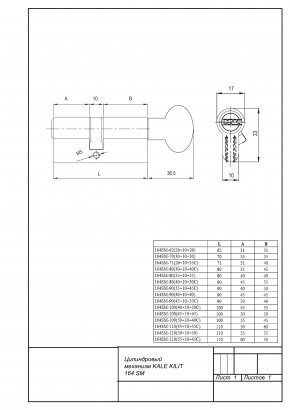 Цилиндровый механизм KALE KILIT 164SM-100(40+10+50C)-C-BP-5KEY-STB 164SM000070