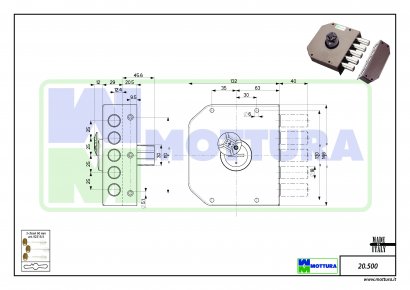 Замок накладной Mottura-20.500 (S-лев) ALIKE под один ключ