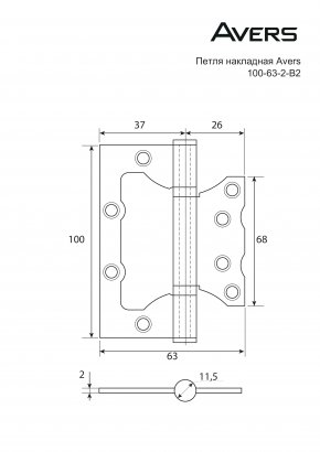 Петля накладная Avers 100*63*2-B2-AB