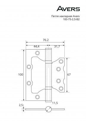 Петля накладная Avers 100*75*2,5-B2-AB