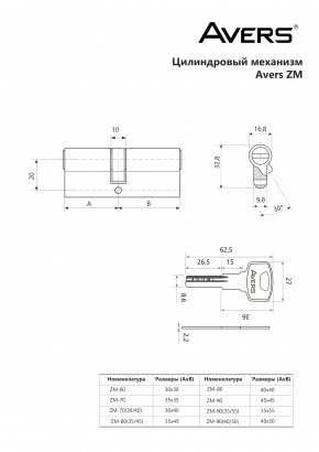 Цилиндровый механизм Avers ZM-60-G