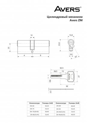 Цилиндровый механизм Avers ZM-80(35/45)-CR