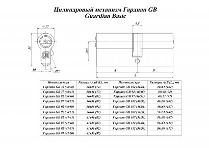 Цилиндровый механизм Гардиан GB 82(36/46) G 5кл.