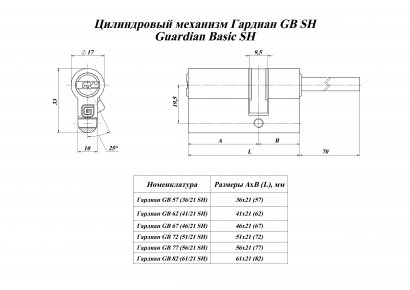 Цилиндровый механизм Гардиан GB (56/31/60SH) Ni 5кл.