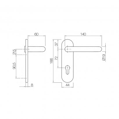 Ручка дверная DOORLOCK 038KP/F PZ72 U-form, матовая нержавеющая сталь