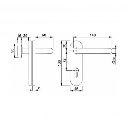 Ручка дверная DOORLOCK 038KP/F/KNOB правая PZ72 U-form, матовая нержавеющая сталь