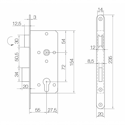 Замок дверной DOORLOCK 402, цилиндровый, матовый хром