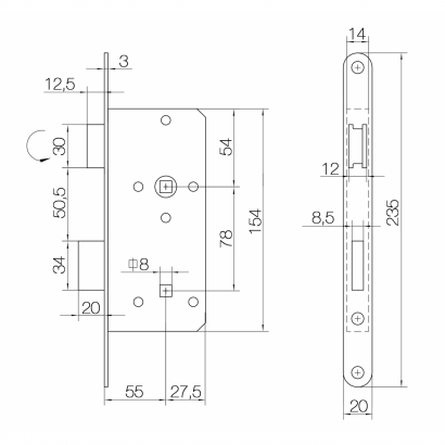 Замок дверной DOORLOCK 403, межкомнатный, полированная латунь