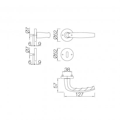 Ручка дверная НОРРЕ 1530/42KV/42KVS (Atlanta) PZ, F1 анодированный серебристый алюминий