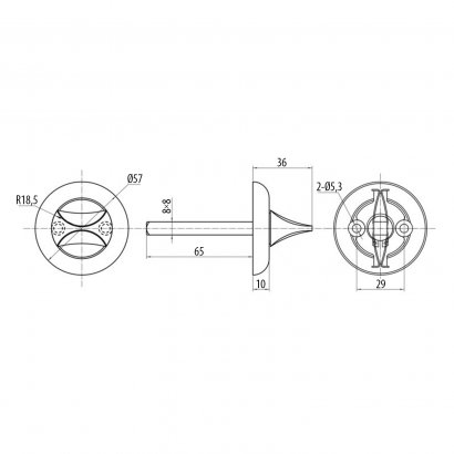 Поворотная кнопка DOORLOCK TK07, 8*8 мм, 65 мм, полированный хром