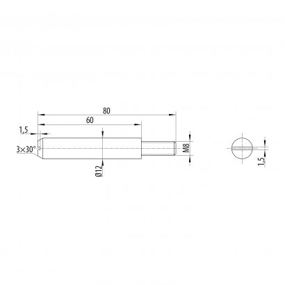 Шток для шпингалета DOORLOCK 1280/M8, общая длинна 80 мм., оцинкованный