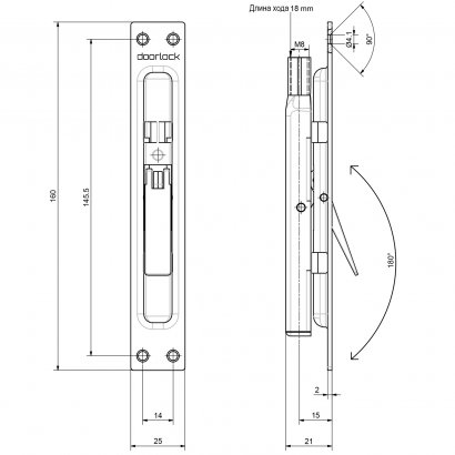 Шпингалет торцевой DOORLOCK FBM/1S ZN, оцинкованный