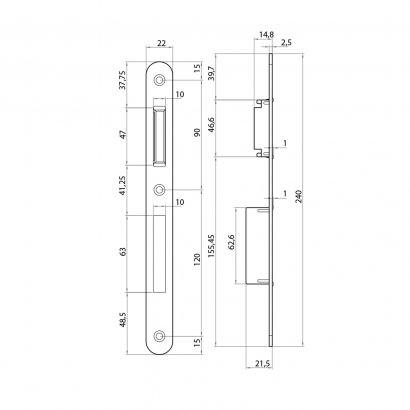 Запорная планка BONAITI G343 для B-Klass, размер врезки 22х240мм, серая