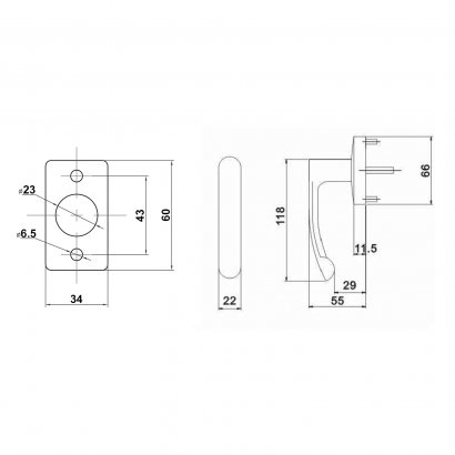 Внешняя нажимная ручка на накладке DOORLOCK V PD700/H15 Серебристый Variant, черный, с цилиндром.