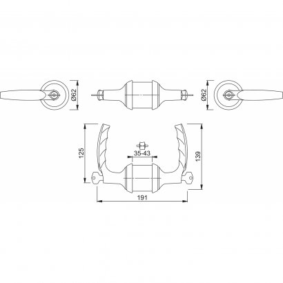 Замок с ручкой HOPPE HCS A1530 (Atlanta) KEY/KEY F1-2(серебристый) без фальца, A=35-45mm backset 60мм, 50 вариантов ключей