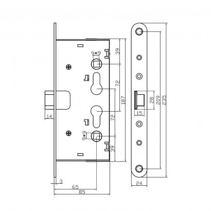 Замок дверной огнестойкий DOORLOCK V1901 с  разрезным штоком 65х65мм, антипаник,  оцинкованный