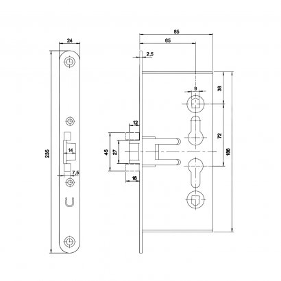 Замок дверной огнестойкий DOORLOCK V1739С, оцинкованный