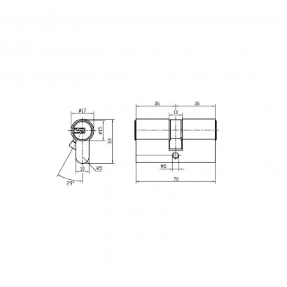 Цилиндровый механизм DOORLOCK V 2300Z N серия Variant, никелированный, 35x35мм, 5 перф.ключей