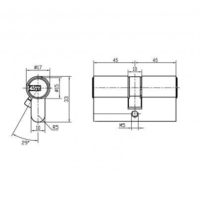 Цилиндровый механизм DOORLOCK V 2300AB N серия Variant, никелированный, 45x45мм, 5 перф.ключей