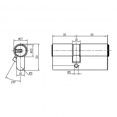 Цилиндровый механизм DOORLOCK V 2300AB N серия Variant, никелированный, 35x55мм, 5 перф.ключей