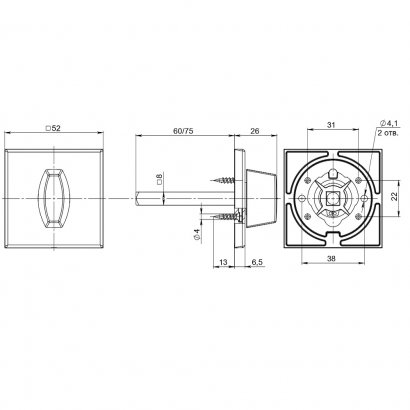 Ручка поворотная BKW8x75.K.RL52 (BKW8x75 RL) BL-24 черный