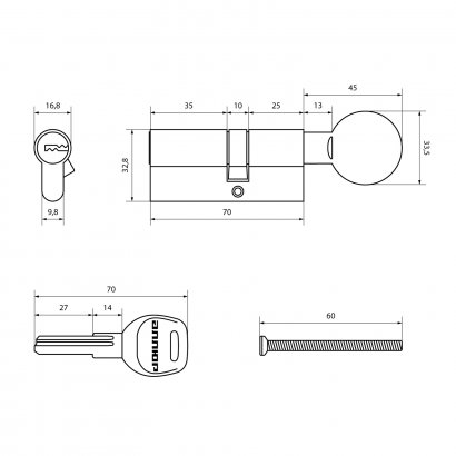 АЛЛЮР HD FG 70-5К CP[25Gx10x35](40х30G) хром перф.кл/верт БЛИСТЕР Цилиндровый механизм