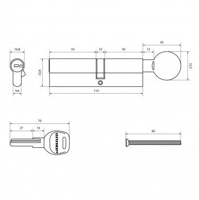 АЛЛЮР HD FG 110-5К CP[45Gх10х55](60x50G) хром перф.кл БЛИСТЕР Цилиндровый механизм