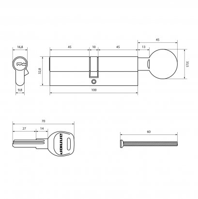 АЛЛЮР HD FG 100-5К CP[45х10х45G] хром перф.кл Цилиндровый механизм